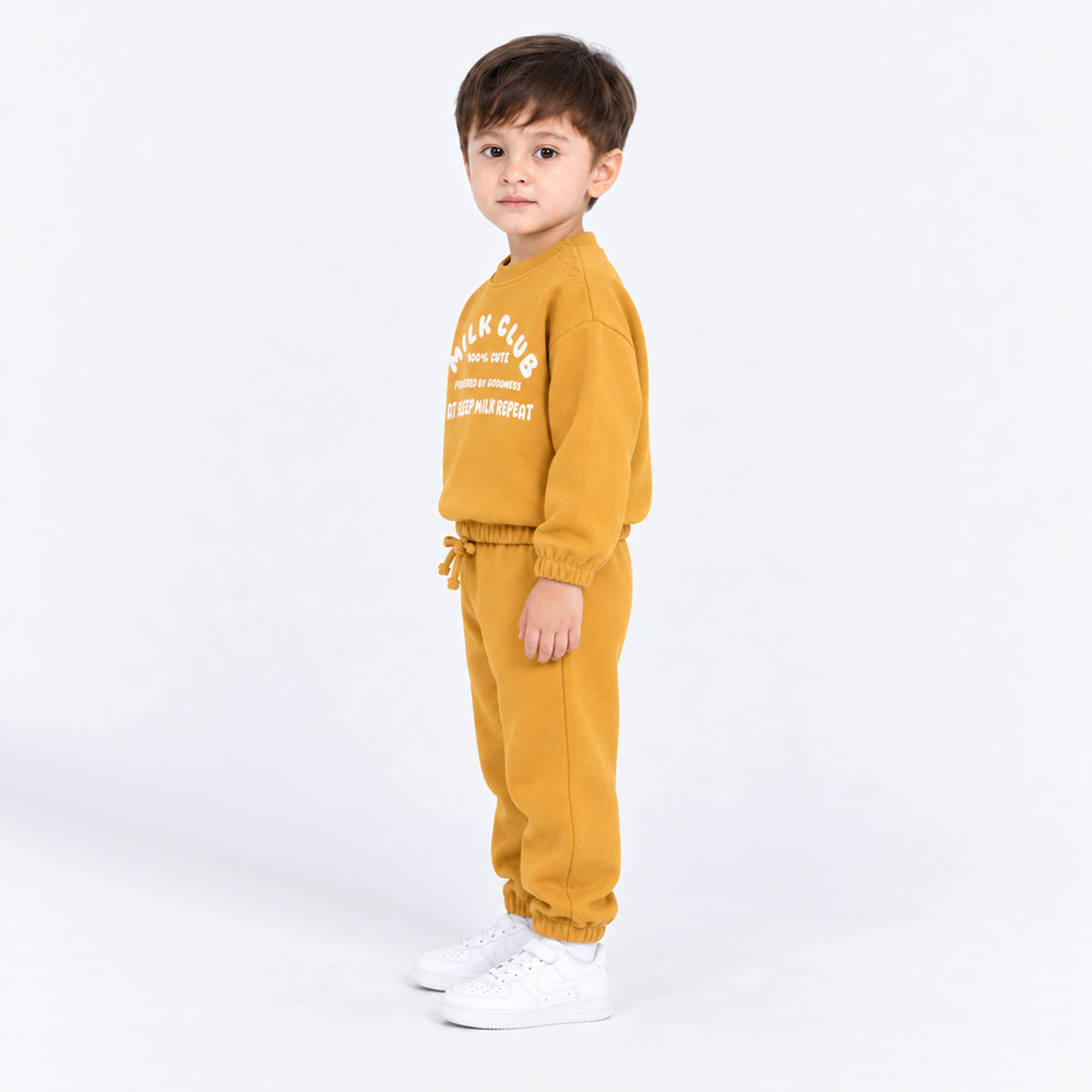Infant Boys Cotton Terry 2 Piece Suit Milk Club-Yellow