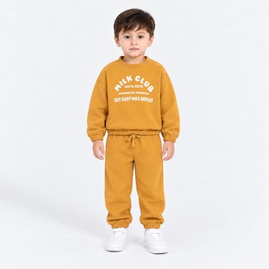 Infant Boys Cotton Terry 2 Piece Suit Milk Club-Yellow