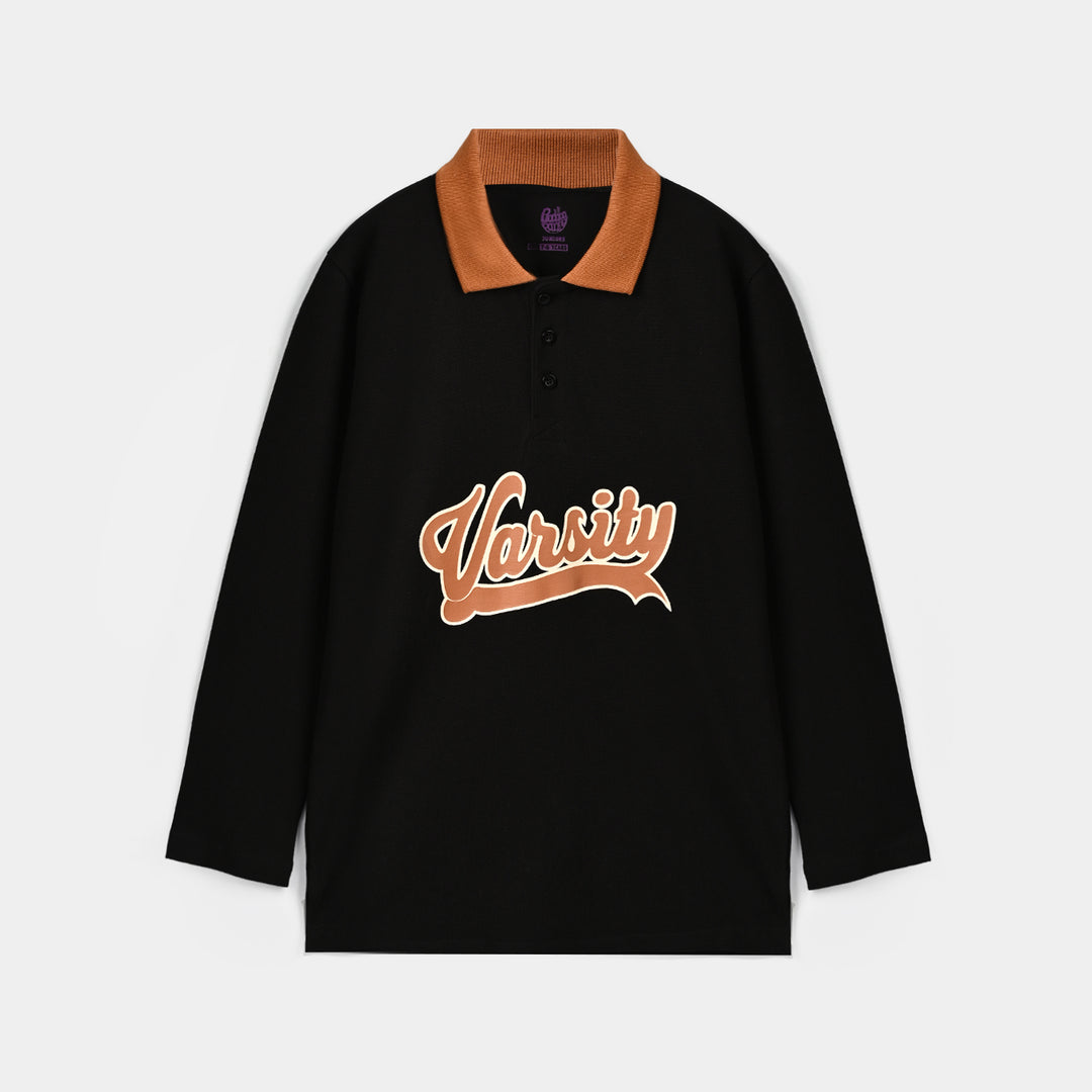 Boys Cotton Polo Varsity - BLACK