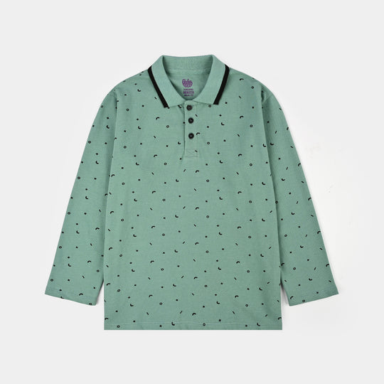 Boys Cotton Polo Printed - Sea Green