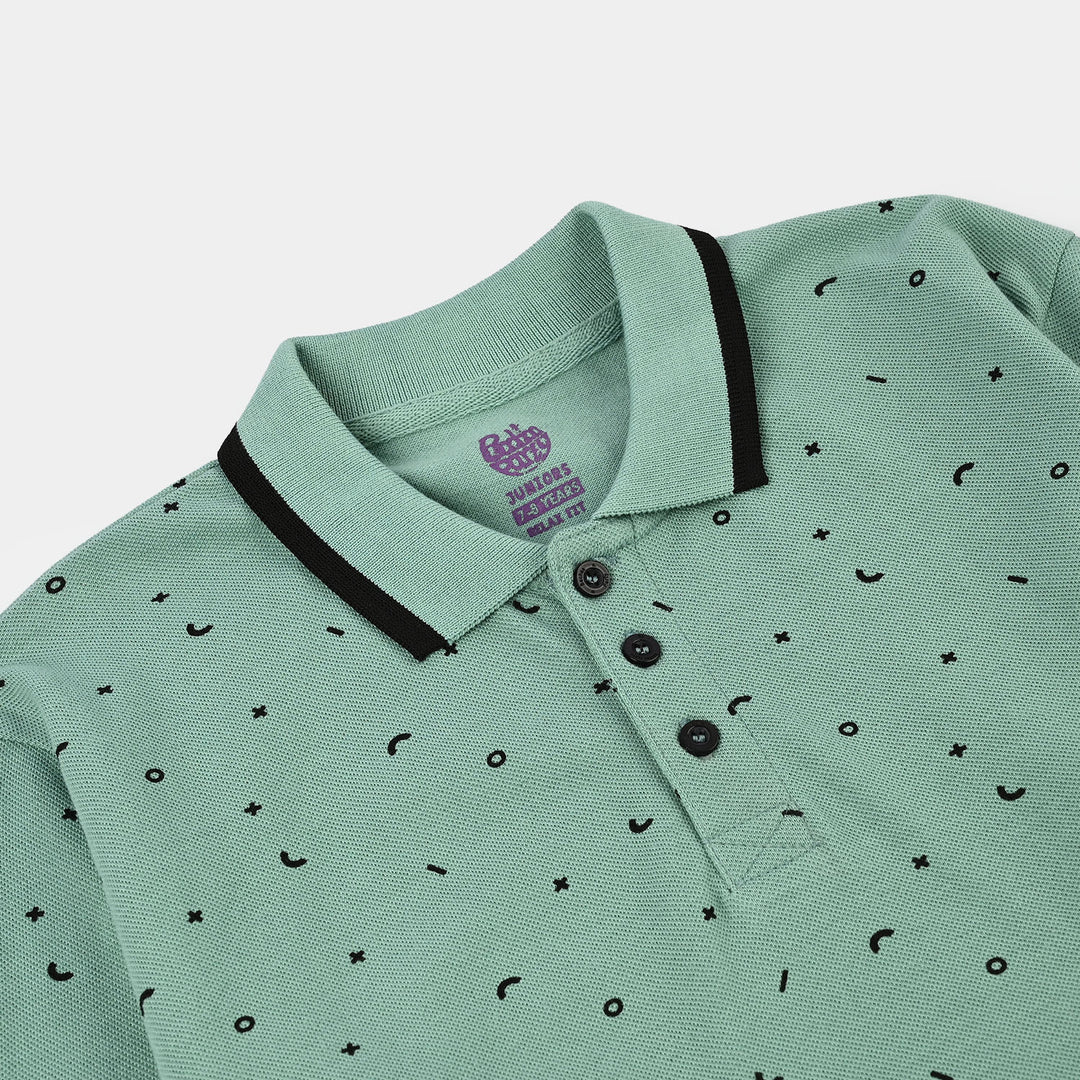 Boys Cotton Polo Printed - Sea Green