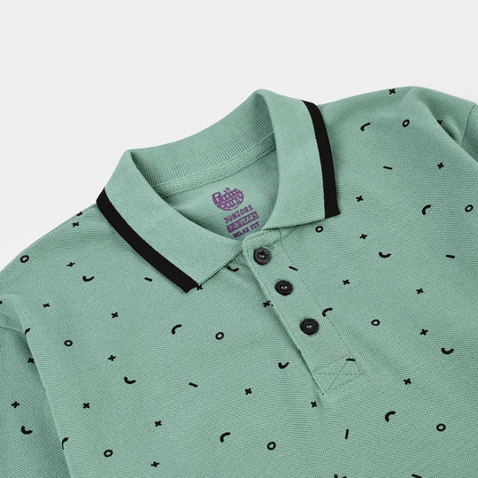 Boys Cotton Polo Printed - Sea Green