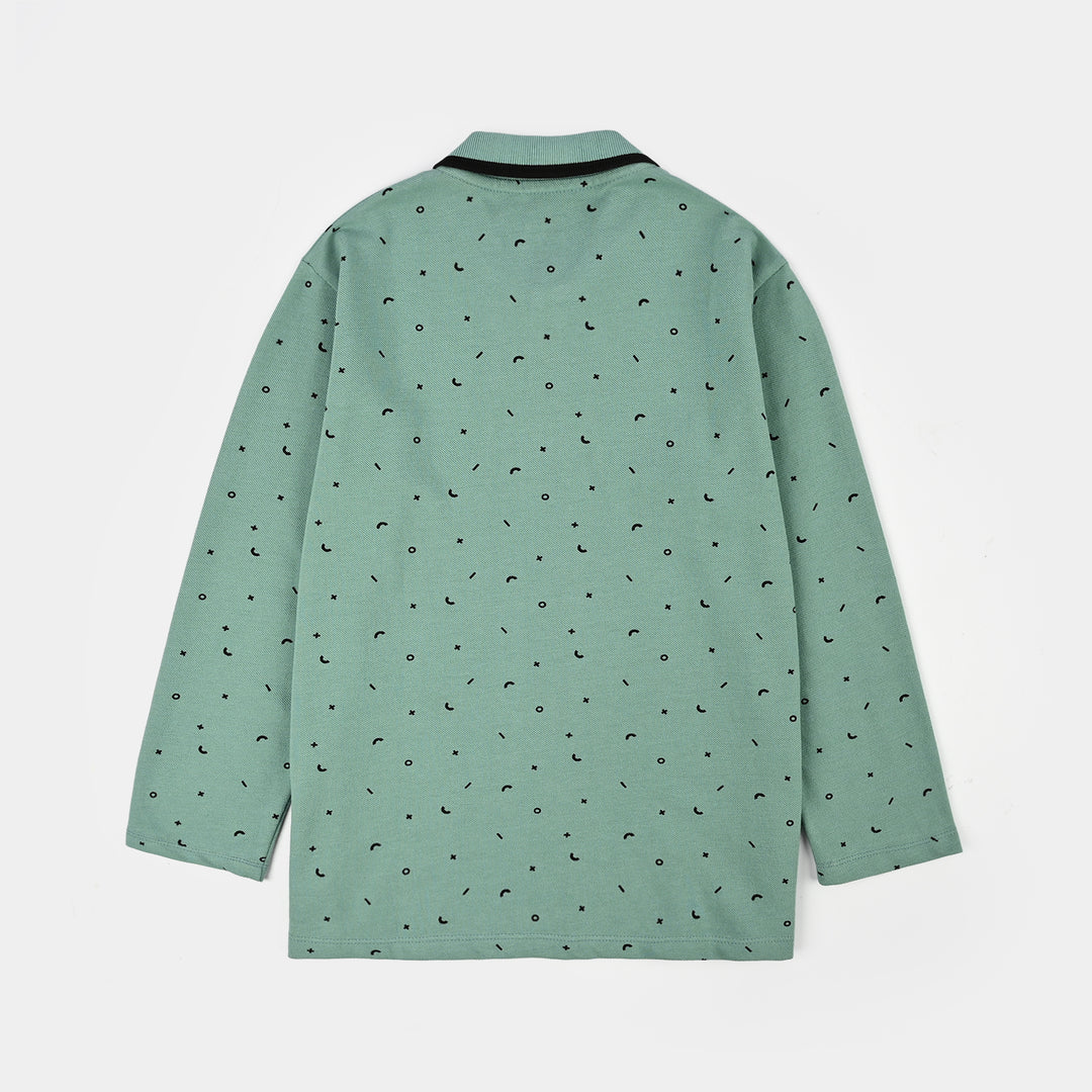 Boys Cotton Polo Printed - Sea Green