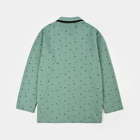 Boys Cotton Polo Printed - Sea Green