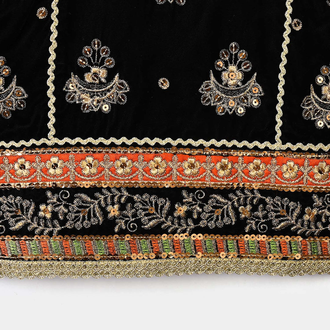 Girls Velvet 4Pcs Andaaz-BLACK