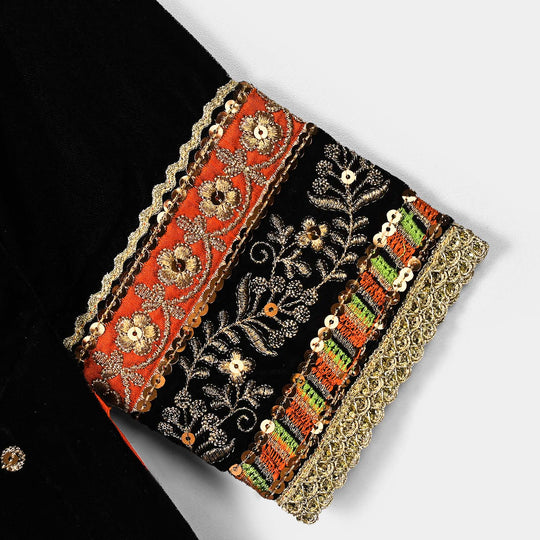 Girls Velvet 4Pcs Andaaz-BLACK