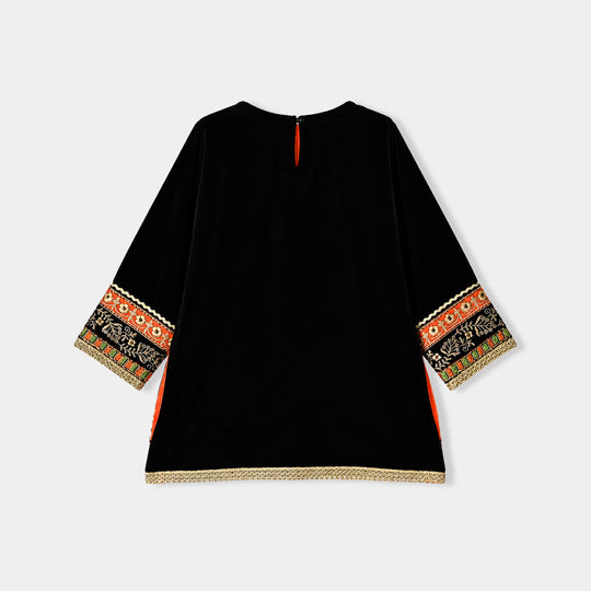 Girls Velvet 4Pcs Andaaz-BLACK