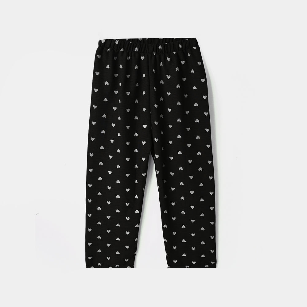 Girls Linen Viscose Nightwear-AOP Heart-BLACK