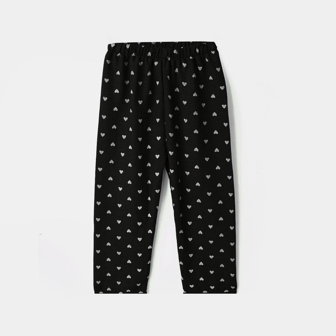 Girls Linen Viscose Nightwear-AOP Heart-BLACK