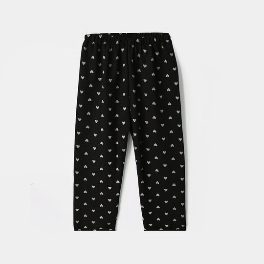 Girls Linen Viscose Nightwear-AOP Heart-BLACK