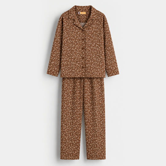 Girls Linen Viscose Nightwear-Fall-BROWN