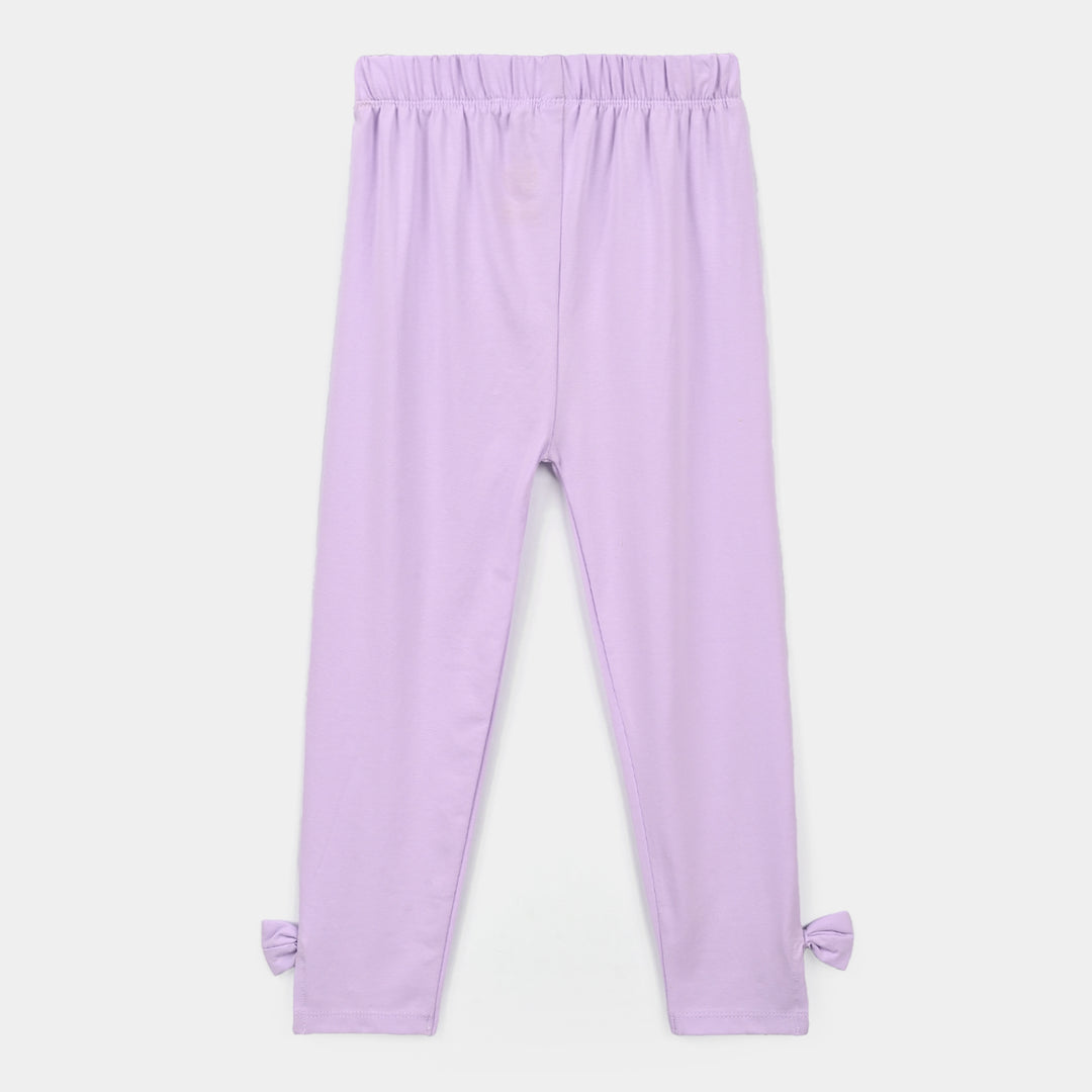 Girls Lycra Jersey EMB Tights Bow With Slit-Purple