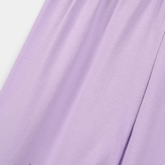 Girls Lycra Jersey EMB Tights Bow With Slit-Purple