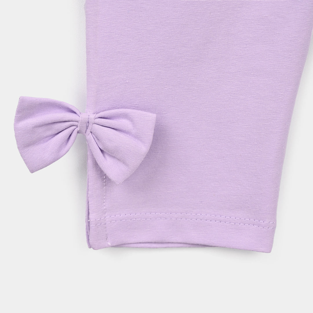 Girls Lycra Jersey EMB Tights Bow With Slit-Purple