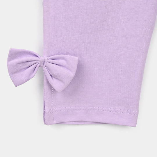 Girls Lycra Jersey EMB Tights Bow With Slit-Purple