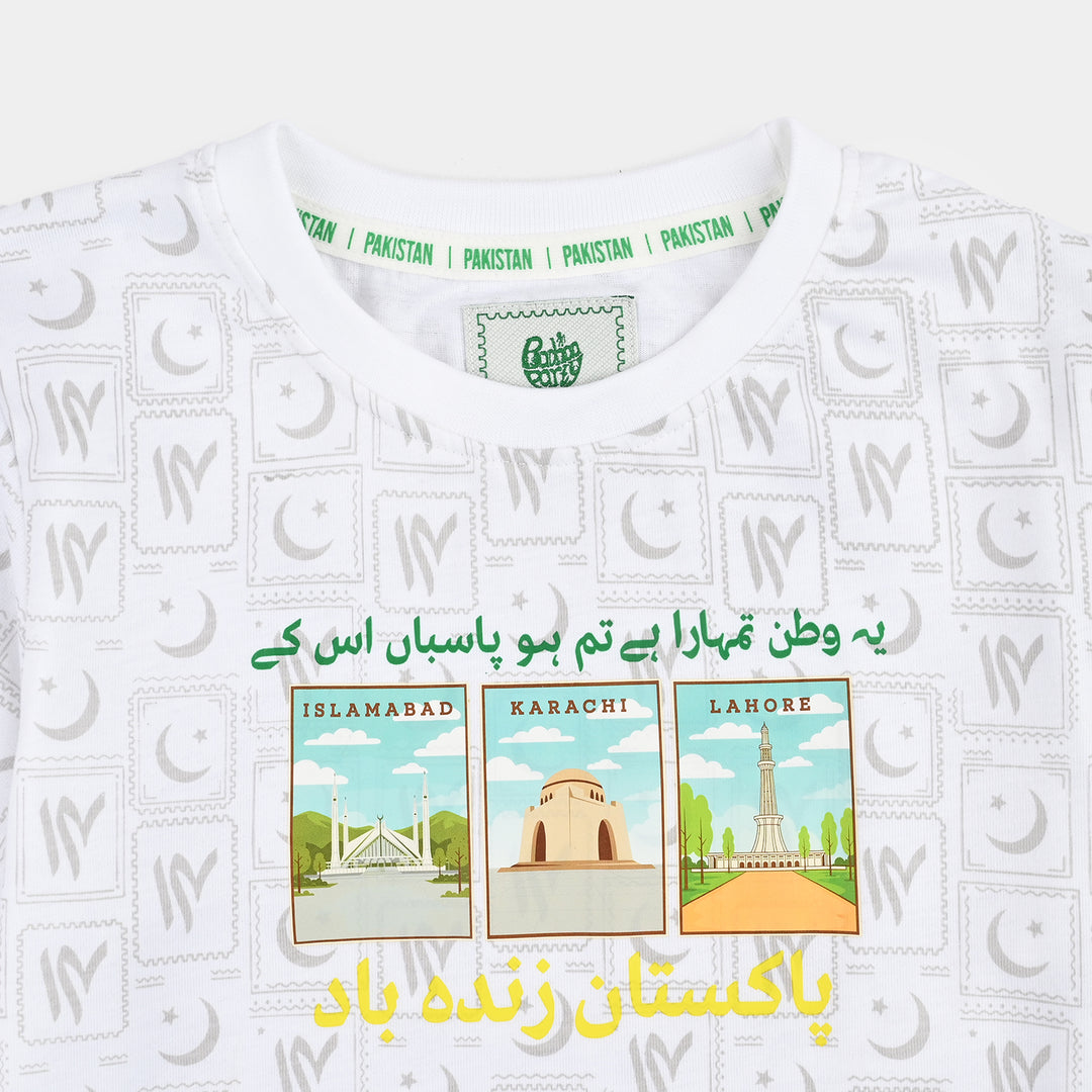 Boys Cotton Jersey T-Shirt Hamara Watan-White