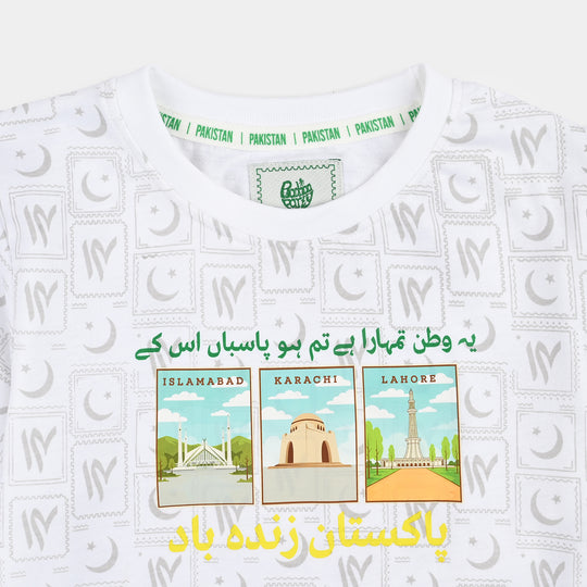 Boys Cotton Jersey T-Shirt Hamara Watan-White