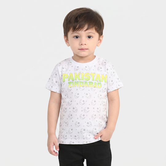 Infant Boys Cotton Jersey T-Shirt Pakistan Zindabad-White