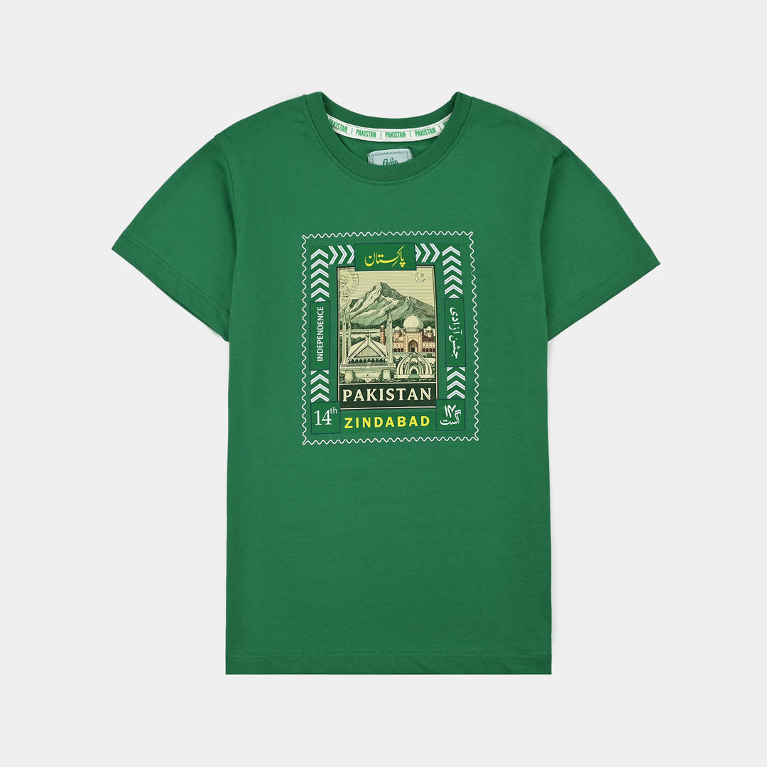 Boys Cotton Jersey T-Shirt One Pakistan's Landmark-Green