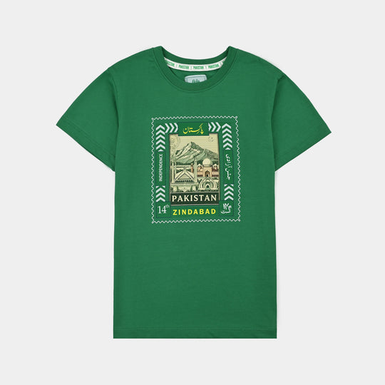 Boys Cotton Jersey T-Shirt One Pakistan's Landmark-Green