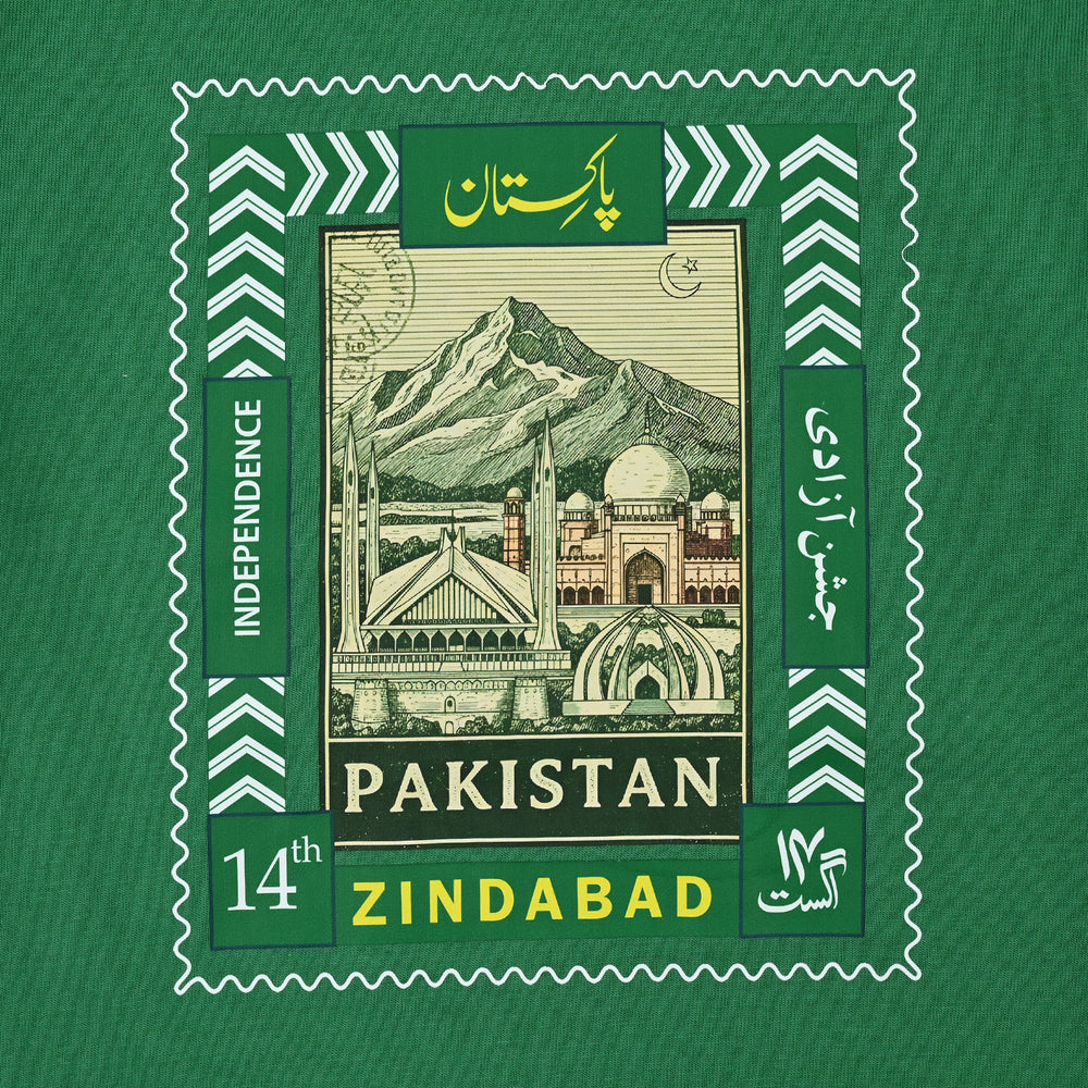 Boys Cotton Jersey T-Shirt One Pakistan's Landmark-Green