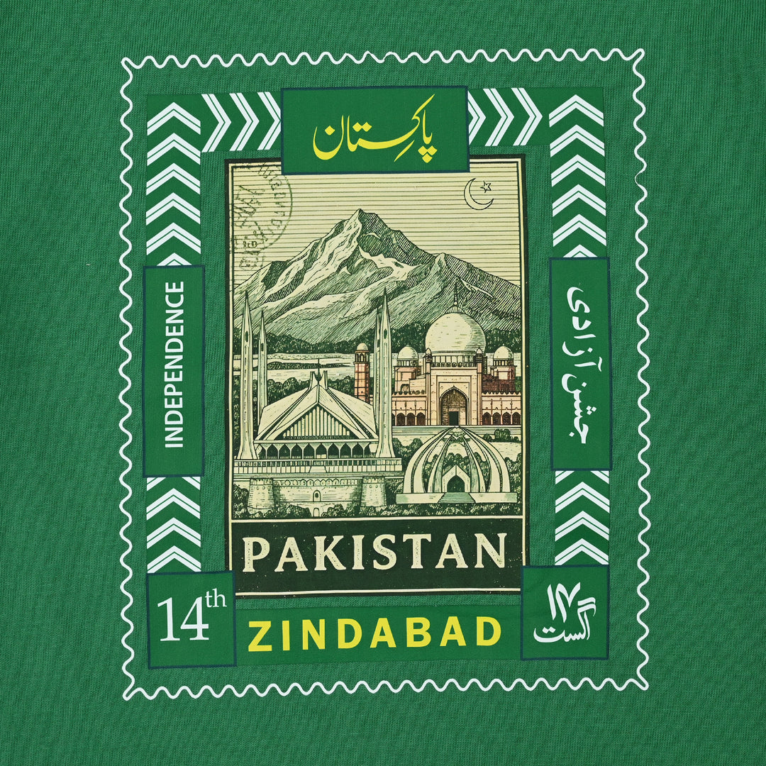 Boys Cotton Jersey T-Shirt One Pakistan's Landmark-Green