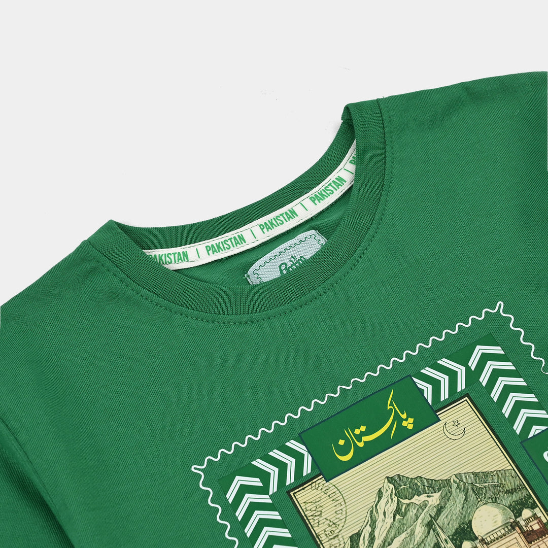 Boys Cotton Jersey T-Shirt One Pakistan's Landmark-Green