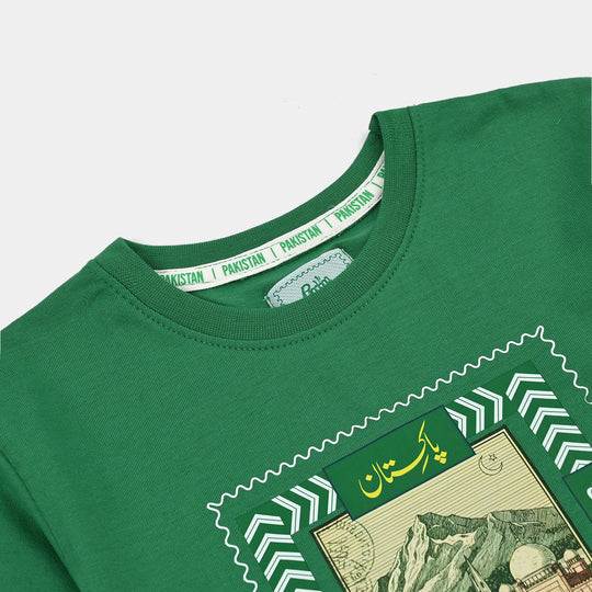 Boys Cotton Jersey T-Shirt One Pakistan's Landmark-Green