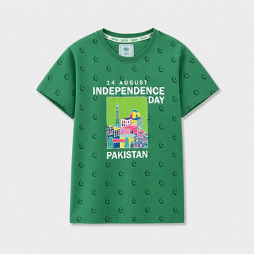 Girls Cotton Jersey T-Shirt H/S Main Hun Pakistan-Green