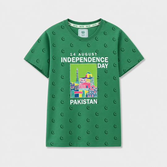 Girls Cotton Jersey T-Shirt H/S Main Hun Pakistan-Green
