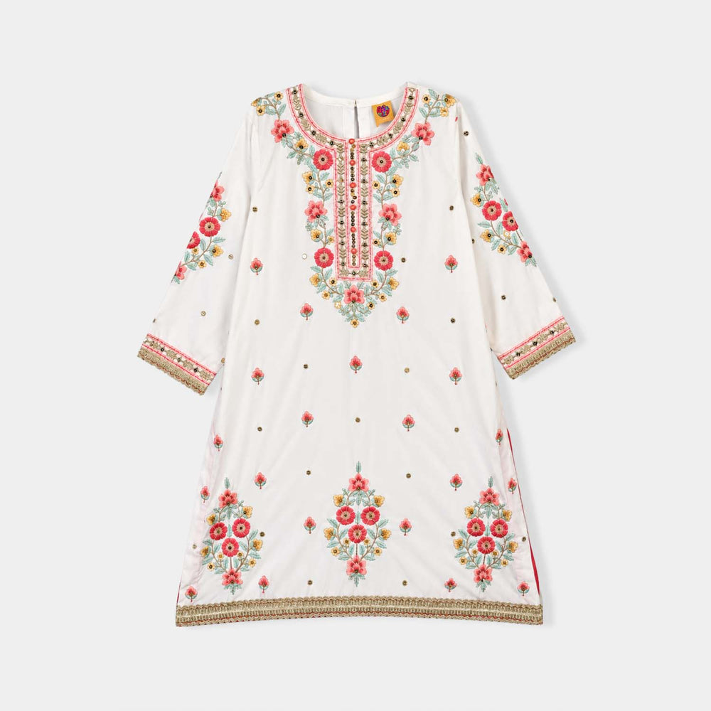 Girls Raw Silk 4Pcs Aafreen-Off White