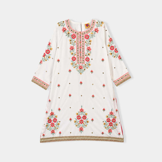 Girls Raw Silk 4Pcs Aafreen-Off White
