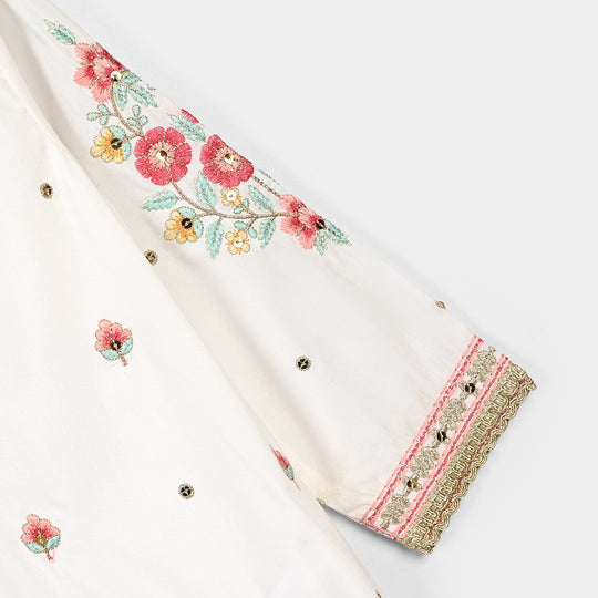 Girls Raw Silk 4Pcs Aafreen-Off White