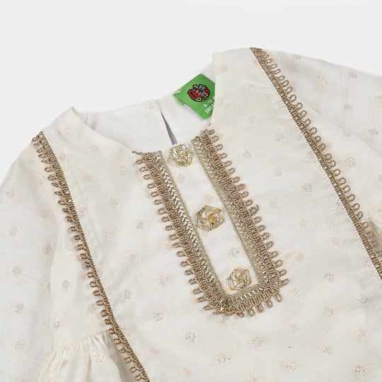 Infant Girls Raw Silk 3 Pcs Chandni - Off White