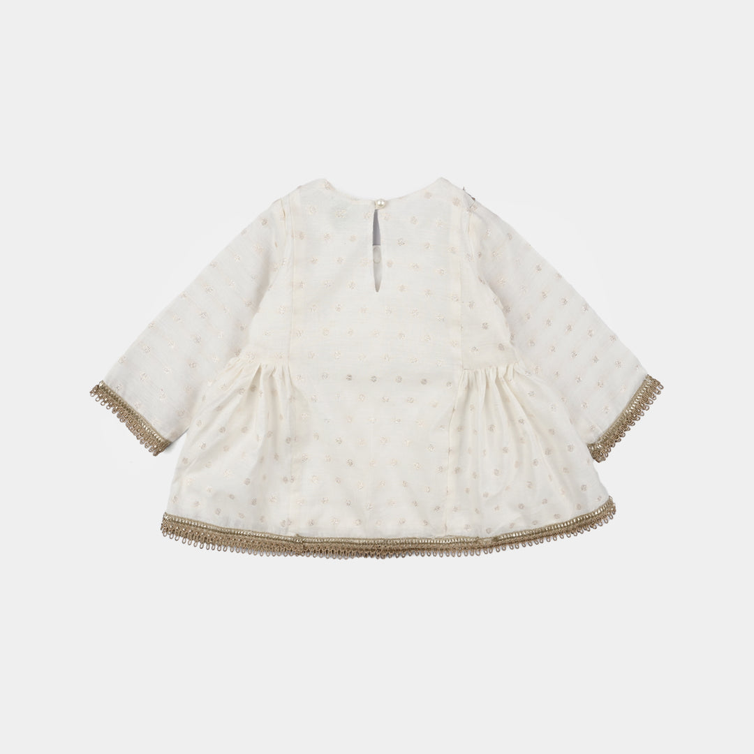 Infant Girls Raw Silk 3 Pcs Chandni - Off White