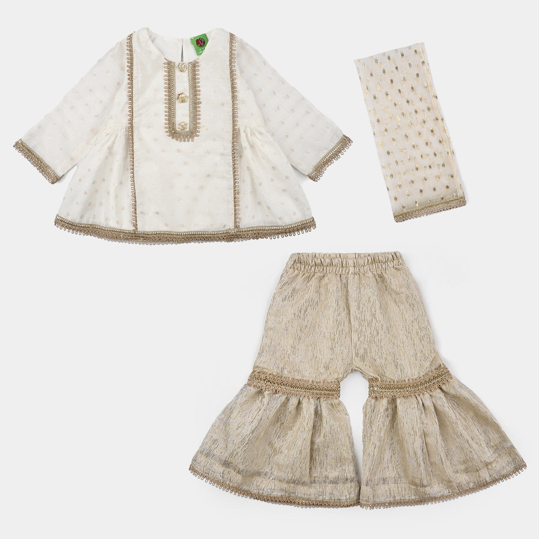 Infant Girls Raw Silk 3 Pcs Chandni - Off White