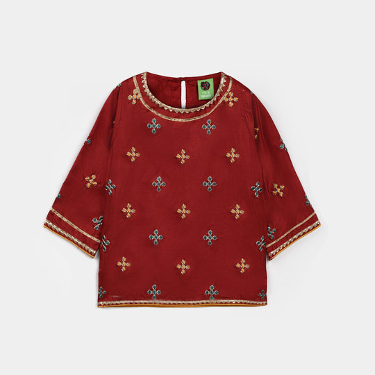 Girls Raw Silk 2 Pcs Little Desi - Red