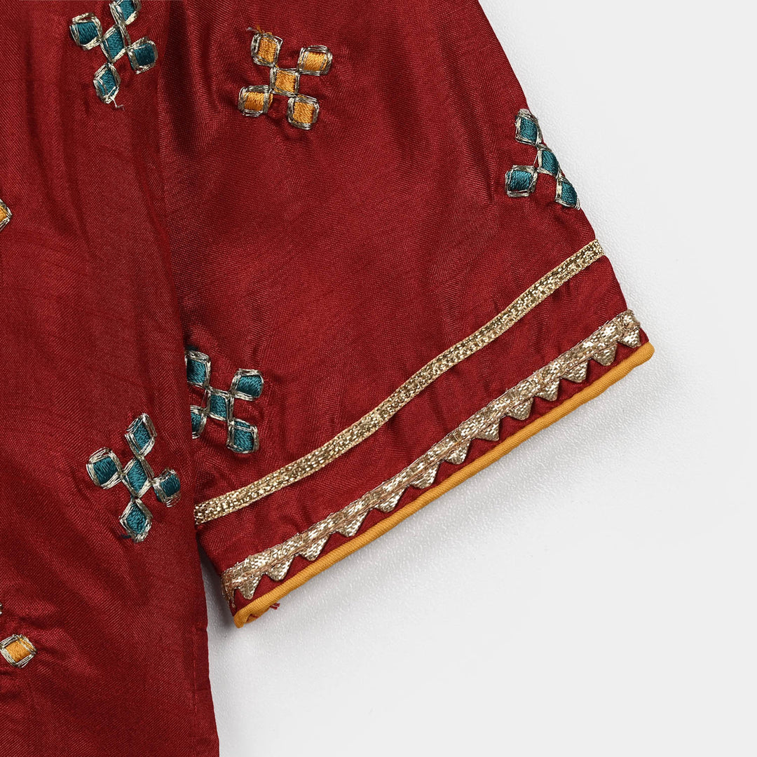 Girls Raw Silk 2 Pcs Little Desi - Red