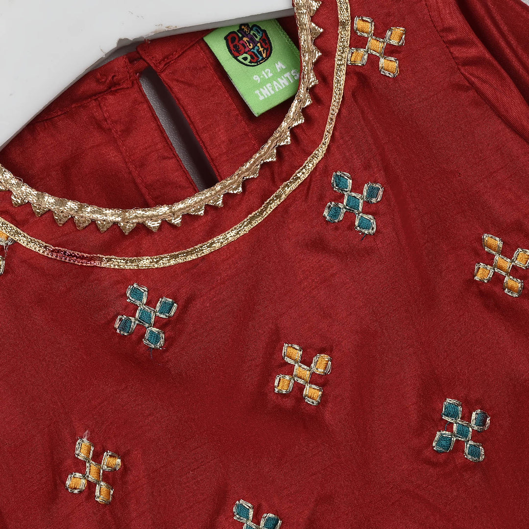 Girls Raw Silk 2 Pcs Little Desi - Red