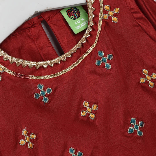 Girls Raw Silk 2 Pcs Little Desi - Red
