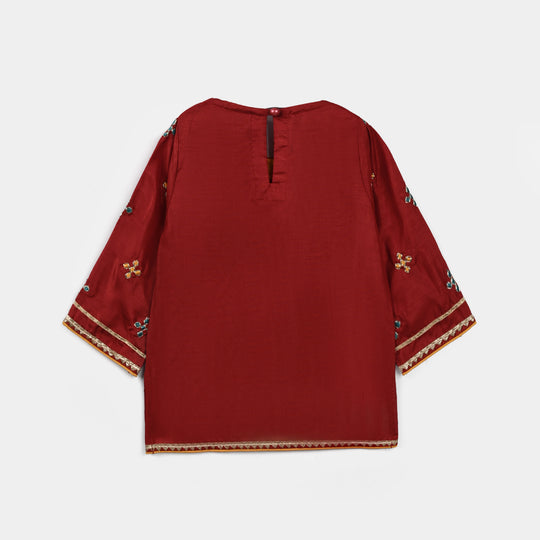 Girls Raw Silk 2 Pcs Little Desi - Red