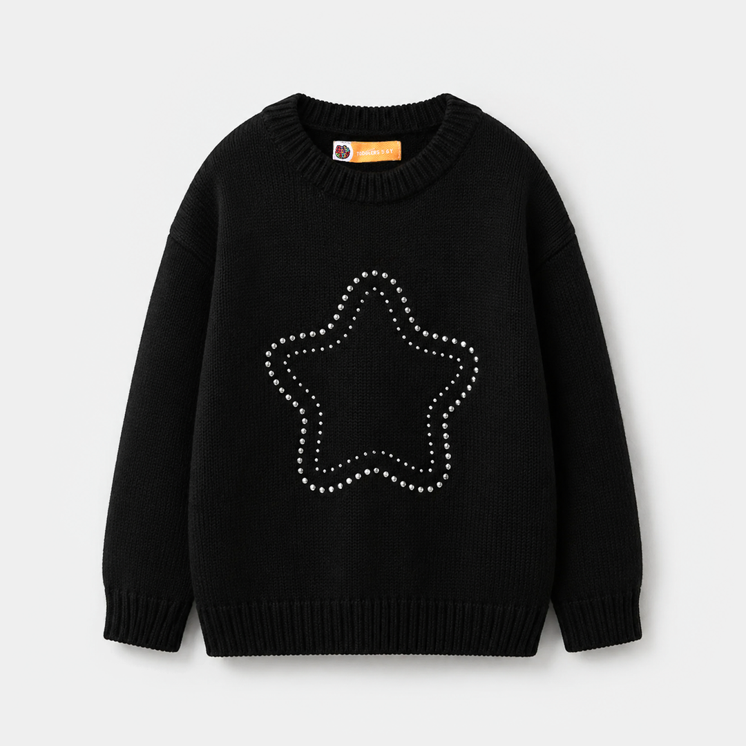 Girls Cotton Sweater Stars - Black
