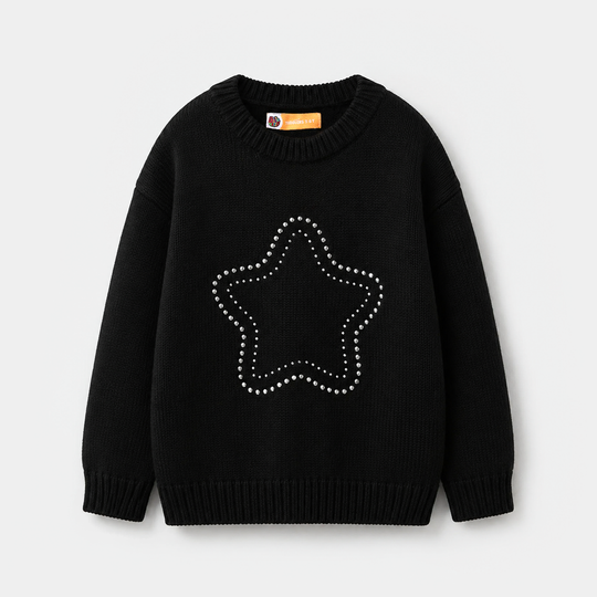 Girls Cotton Sweater Stars - Black