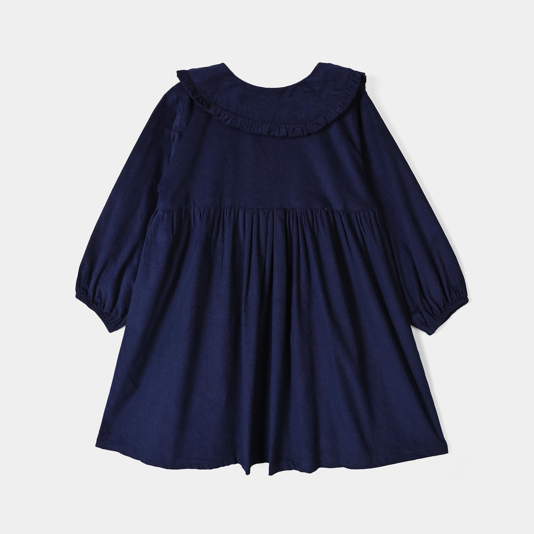 Girls Corduroy Emb Casual Frock Carbon-Navy Blue