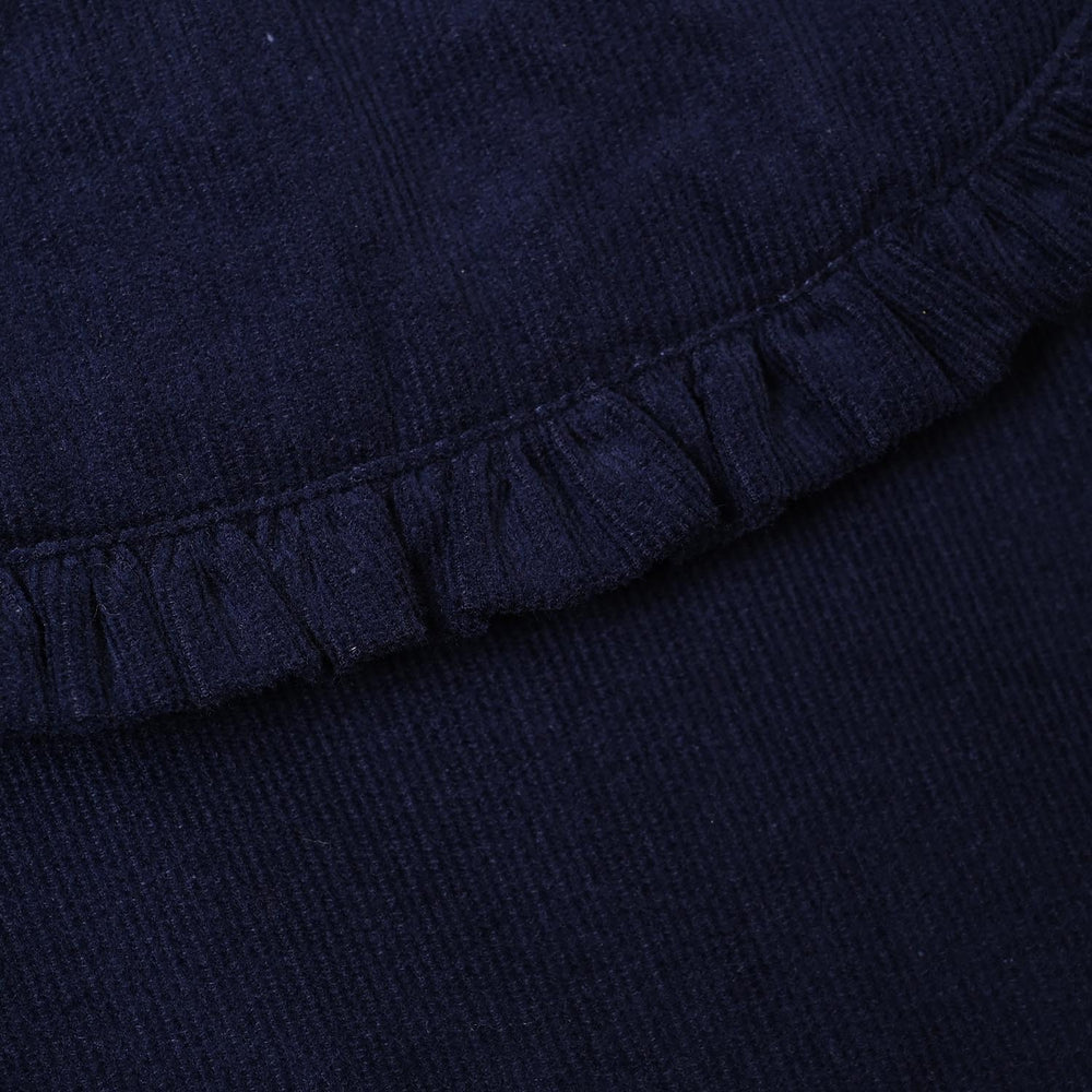 Girls Corduroy Emb Casual Frock Carbon-Navy Blue
