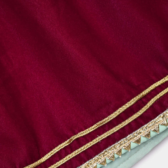 Infant Girls Velvet 2Pcs Little Pari- Maroon