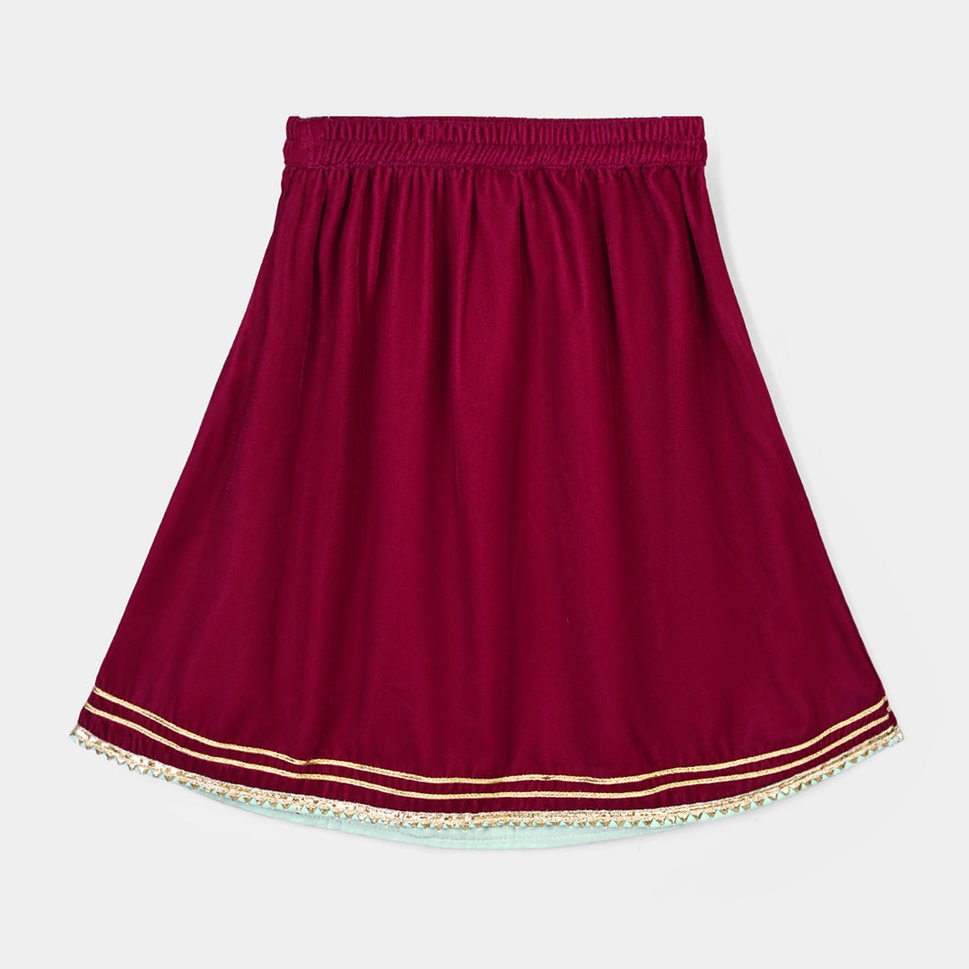 Infant Girls Velvet 2Pcs Little Pari- Maroon
