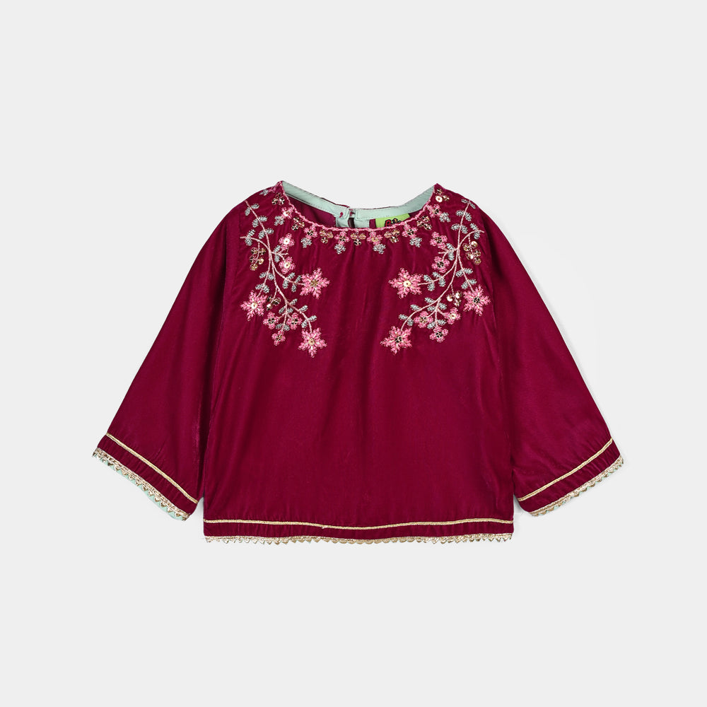 Infant Girls Velvet 2Pcs Little Pari- Maroon