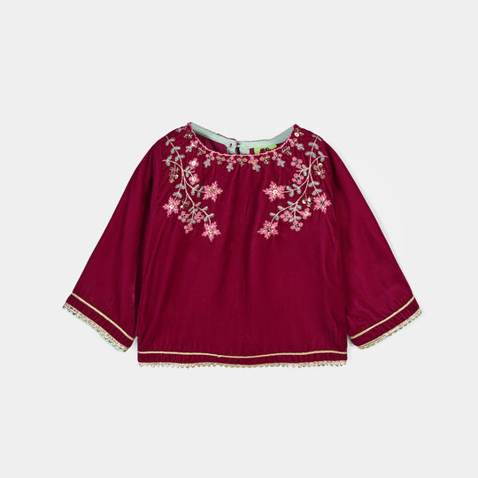 Infant Girls Velvet 2Pcs Little Pari- Maroon