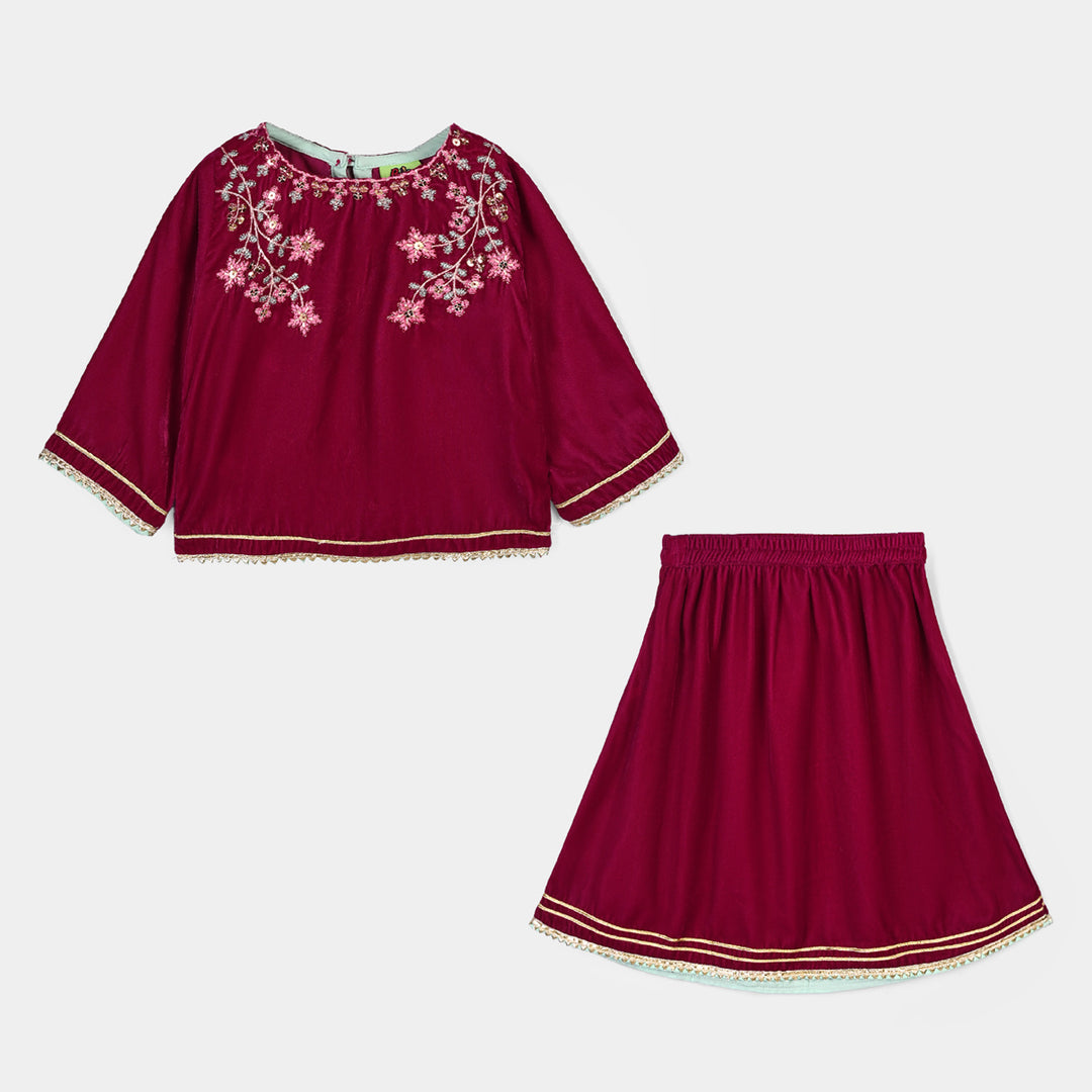 Infant Girls Velvet 2Pcs Little Pari- Maroon